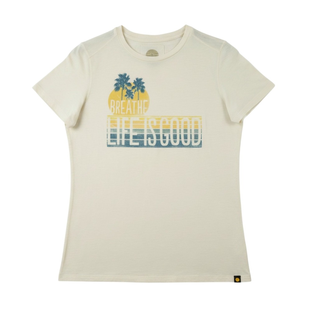 Life Is Good Shirt Womens Small Cream Breathe Palm Tree Classic Fit Slub Casual